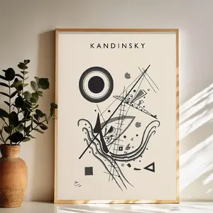 Kandinsky's Abstract Composition Wall Art Vintage Black and White Art Posters Funky Aesthetic Canvas Prints Retro Bar Cart Decor for Bar Bedroom