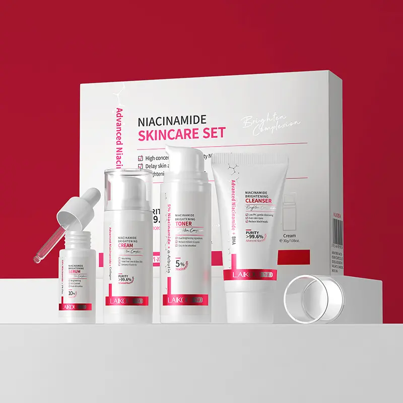 LAIKOU PRO Niacinamide Skincare Set with Facial Cleanser, Toner, Essence & Moisturizer - 4-Piece Hydrating Combo Kit for Deep Moisture, Hydrate, Cleansing, Combo Skin Care Kits, Discovery Set Skin Care Kits