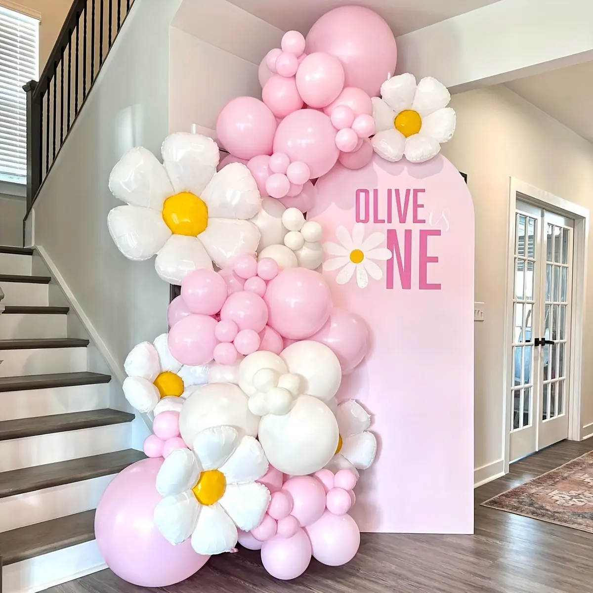 87pcs Daisy Flower Pink Balloons Garland Arch Kit Kids Girl Birthday Decorations Shower Ballons Wedding Engaged Baptism Party