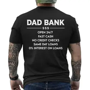 Funny Dad Bank T-Shirt For Men – “Open 247, No Credit Checks” Graphic Tee, Perfect Father’s Day Gift For Dad, Husband, Funny Family Humor Shirt, Short Sleeve Printed Graphic Shirt, Daily Casual Cotton Menswear