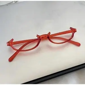 Women Retro Oval Glasses Girls Red Green Half-Frame Glass Eyewear Decorative Computer Anti-blue Eyeglasses Seaside Driving