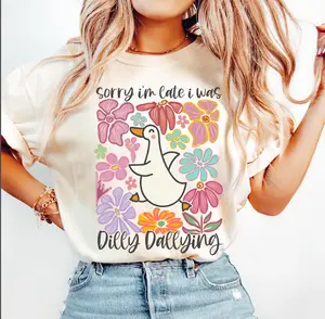 Sorry I'm Late I Was Dilly Dallying Goose Shirt, Floral Goose Shirt, Sarcastic Retro Shirt, Funny Mama Shirt, Boho Floral,Preppy Girly Shirt T Shirt, Sweatshirt, Hoodie