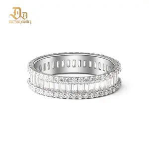 Delzzad Baguette Round Cut Eternity Ring Lab-Created Moissanite Ring S925 Sterling Silver Moissanite Jewelry Perfect Christmas Gift
