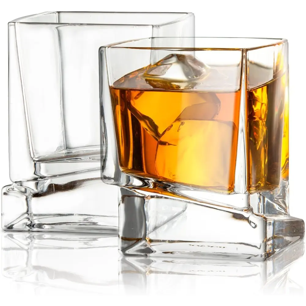 Square Scotch Glasses, Old Fashioned Whiskey Glasses, 10 Ounce, Ultra Clear, for Bourbon and Liquor, Set of 2