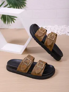 Women's Fashion Thick Sole Print Sandals, Dual Buckle Design Slippers, Casual Comfortable, Ideal for Daily Wear, Beach Vacation, Commute