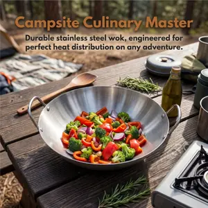 Multiple Sizes Dual Handle Stainless Steel Wok Sturdy Durable Stir Fry Pan for Outdoor Camping Kitchen Restaurant Home