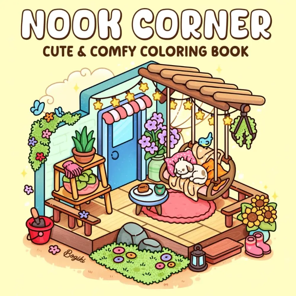 Nook Corner Spring Cottagecore Coloring Book - Stress Relief, Mindfulness, Whimsical Designs, Cozy Corners for Teens & Adults, No-Mess Coloring Books for Activity Relaxation, No-Mess Coloring Book