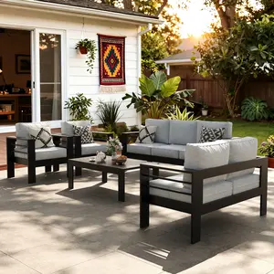 LayinSun Outdoor Aluminum Furniture Set, Patio Sectional Conversation Chat Sofa Modern Seating Set with Coffee Table