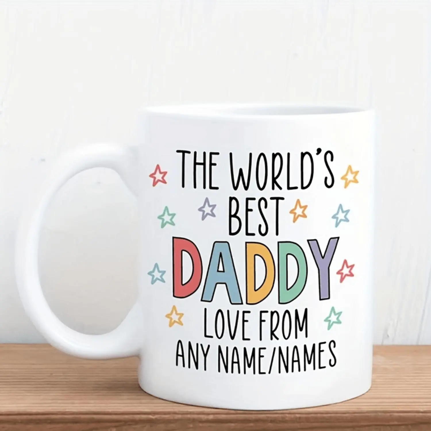Customizable Name "The World's Best Dad" Mug - Colorful Star Pattern, Dishwasher Safe, Reusable Coffee & Tea Cup - Perfect Father's Day Gift for Dad, Father Day Gifts, Vibrant Design, Durable Drinkware, Fun Design, Sturdy Construction, Sentimental Gifts