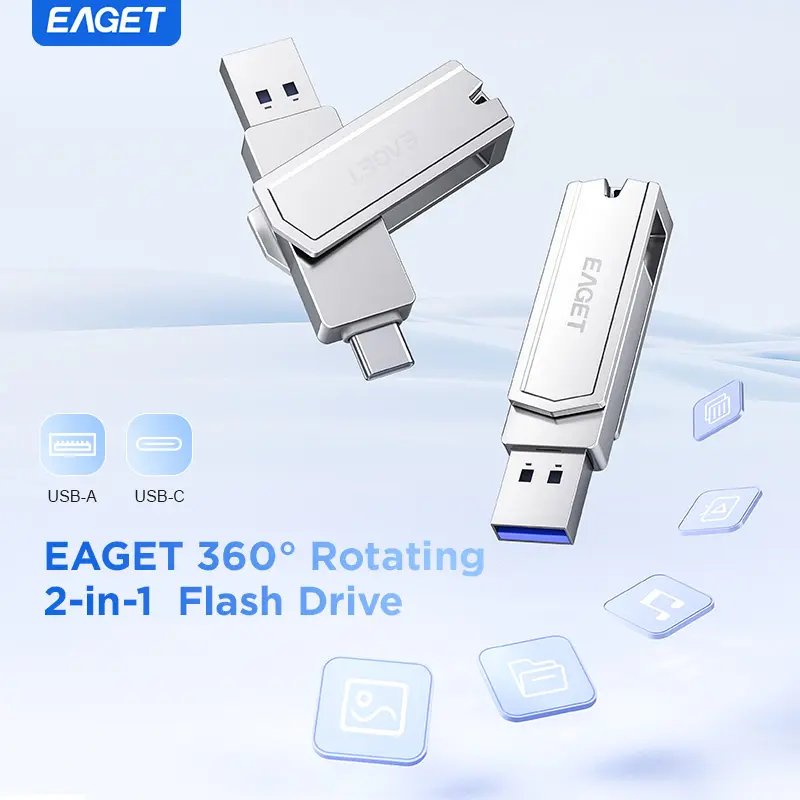 EAGET Dual-Interface USB 3.2 Flash Drive,Type-C/USB-A OTG Pen Drive，120MB/s High-Speed USB Drive for iPhone/Android Phone/PC/Laptop,32GB-1TB Plug and Play USB Storage-