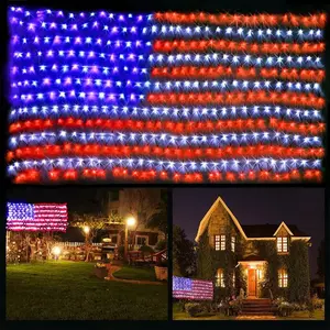 American Flag Lights - 420 LED Waterproof Outdoor USA Flag Net Lights | Patriotic Hanging Decor for 4th of July, Memorial Day, Flag Day, Labor Day & Christmas | 6.5ft x 3.3ft Extra Bright US Flag Display