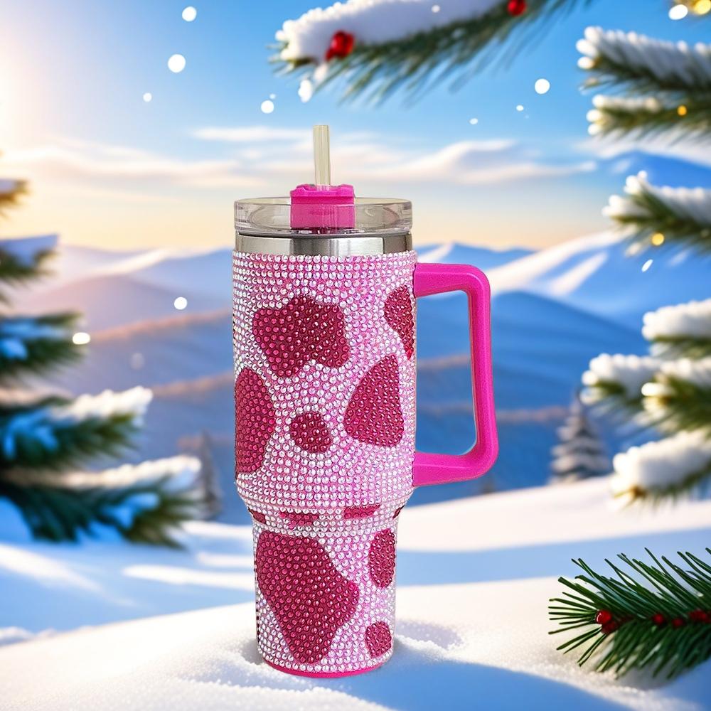 40oz Gradient Glitter Rhinestones Tumbler with Handle - Bling Stainless Steel Water Bottle for IceCoffee, CarAccessories & GymEssentials | Sparkly Diamond Studded Travel Mug for Women, Perfect Birthday Gifts