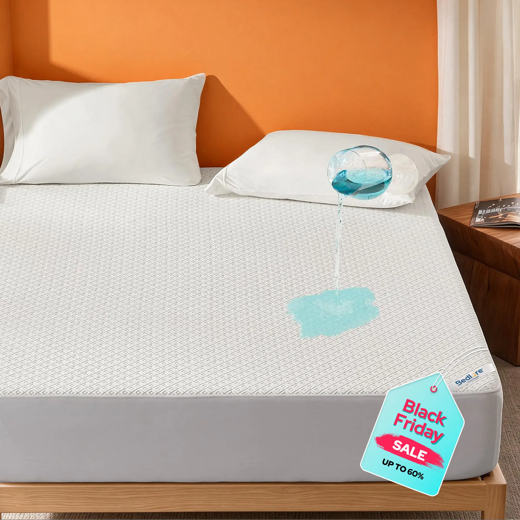 【BEDLORE】Fitted Sheets - Waterproof Geometric Grid Quilting Mattress Cover, Cool Soft Breathable, Noiseless Layer, Deep Pocket, Non-Slip Elastic Edge, Wrinkle-Resistant, Machine Washable (Fits California King, Twin XL Sizes)