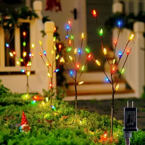 Christmas Outdoor Decorations Yard Lights, 4 Pcs 78LED C6 Branch Stems Pathway Lights Plug in, 8 Modes Waterproof Christmas Light Decor for Outside Driveway Lawn Walkway Patio, Multicolor