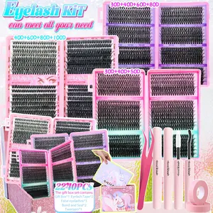 Large-Capacity  Eyelash Cluster Kit Mixed Styles, Natural & Dense Long Curled Lashes DIY Extension Set. Includes multiple lengths, lash glue, tweezers, lash tape, D Curl. Perfect Valentine's Day Gift/Gift for Girls