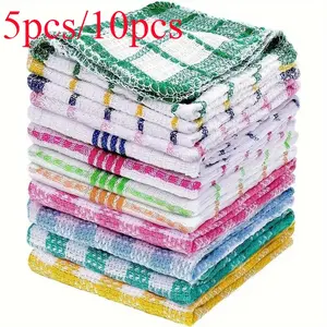 Random Color Waffle Weave Dishcloth, 5/10pcs Quick Drying Absorbent Dish Towel, Household Cleaning Tool for Kitchen Bathroom, Household Cleaning Supplies