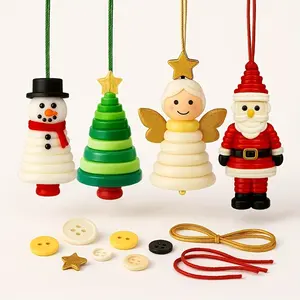 1pc DIY Christmas Santa Button Ornament Kit, Easy-To-Assemble Holiday Tree Decorations, Includes Pre-Cut Templates and Instructions