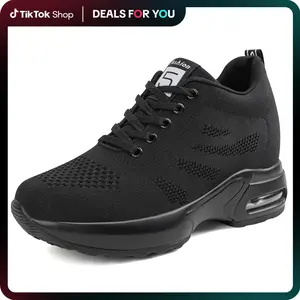 Women's High Wedge Sneakers Breathable Mesh Knit Fashion Sneakers Lace Up Non-Slip Walking Shoes.1029
