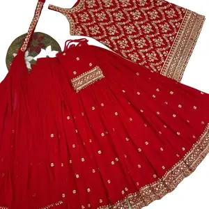 Red Georgette Sarara Kurtha Set with Potli Bag for Festive Wear
