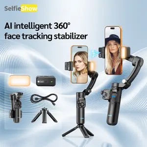 Selfieshow 3-Axis AI Cellphone Gimbal Stabilizer - Anti-Shake Tripod Stabilizer with Intelligent Face Tracking, Detachable AI Tracker, Wireless Remote, Foldable Design for iPhone/Android Accessories, Vlogging, Content Creators