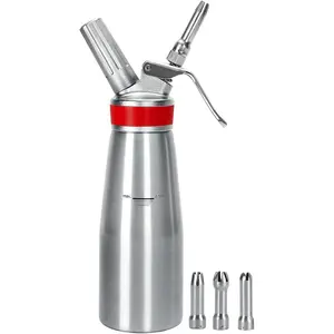 Whipped Cream Dispenser Professional Whip Cream Canister Whipped Cream Maker with 3 Decorating Stainless Nozzles - N2o Chargers (Not Included) (Aluminum)