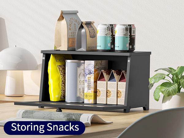 Bamboo Bread Box, Double Layer Bread Storage Box for Kitchen Counter, Large Capacity Bread Bin, Black Bamboo Bread Box, Double Layer Bread Storage Box for Kitchen Counter, Large Capacity Bread Bin, Black