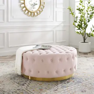 Modway Ensconce Tufted Performance Velvet Round Ottoman in Pink