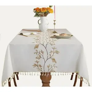 Beautifully Embroidered Linen Rectangle Tablecloths