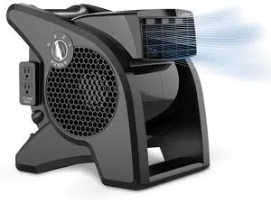 Lasko High Velocity Fan, 15", 375 CFM, Professional Utility Pivoting Blower Fan with 3 Speeds, 2 Accessory Outlets, 120V, Black, Model U15617