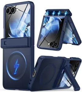 For Samsung Galaxy Z Flip 7 Case [Fit for MagSafe] [Hinge Protection & Kickstand] [Built-in Screen Protector] [Translucent Matte] 15FT Military-Grade Shockproof Full-Body Cover Cellphone Protective