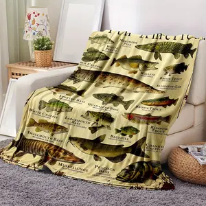 Bass Fish Pattern Blanket, Soft And Comfortable Sports Fish of North American Blanket, Fish Lover Gifts, Warm And Comfortable Flannel Blanket, For School Dormitory Office Lunch Break, Outdoor Travel Camping