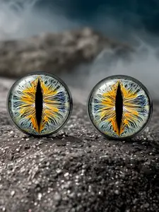 1 pair Grey Yellow Radial Dragon Eye Stud Earrings, Gothic Glass Eyeball Jewelry, Punk Alternative Accessories