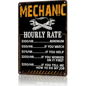 "Mechanic Hourly Rate" Funny Mechanic Metal Sign - 8x12 aluminum garage decor for auto shops, workshops, or TikTok mechanic skits! perfect for viral mechanic content and gift unboxings for auto enthusiasts