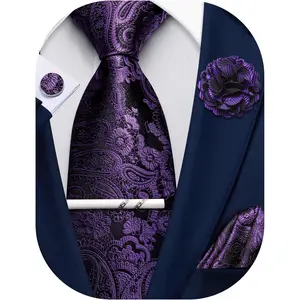 Ties for Men Paisley Silk Neck Tie and Pocket Square Cufflinks Tie Clip Lapel Pin Set Wedding Party 5PCS