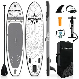 HEYBOARD 10 ft 6 in Grey Topographic Inflatable Paddle Board, Stable SUP Board for Adults & Beginners, 400 lb Capacity, Non-Slip EVA Deck & Complete Kit
