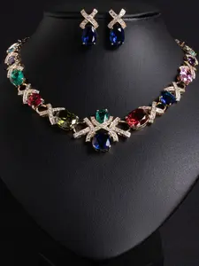 Colorful Artificial Gemstone Decorated Necklace & Dangle Earrings, Fashion Jewelry Set for Party, Daily Clothing Decor, Trendy All-match & Exquisite Jewelry for Gift, Fashionable Jewelry Set