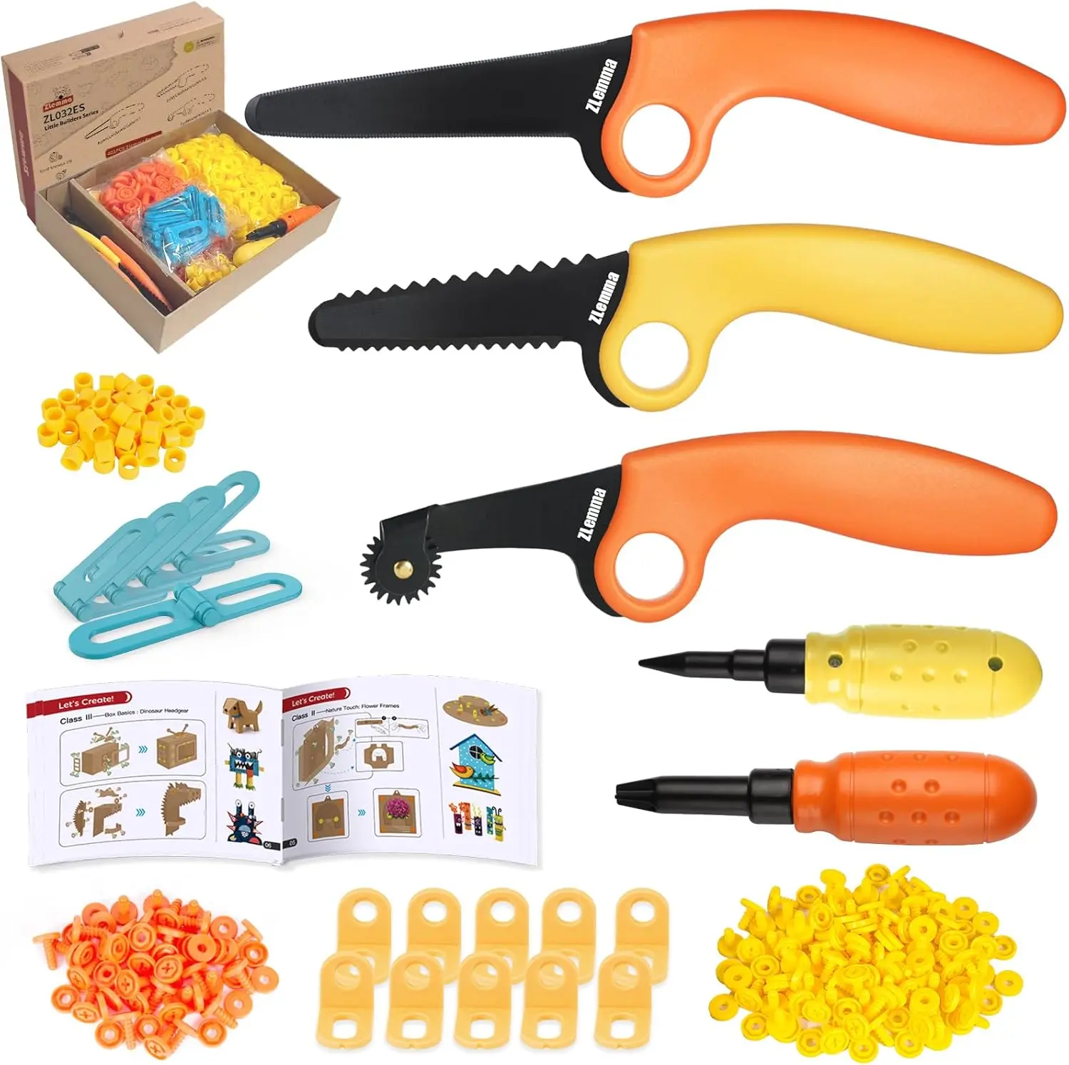 Unisex Cardboard Construction Kit - 401 PCS Kids Building Set with Safe Serrated Cutter, Crease Roller, Screws, Nuts, STEM Upcycled Tool for DIY Cardboard Projects, Engineering