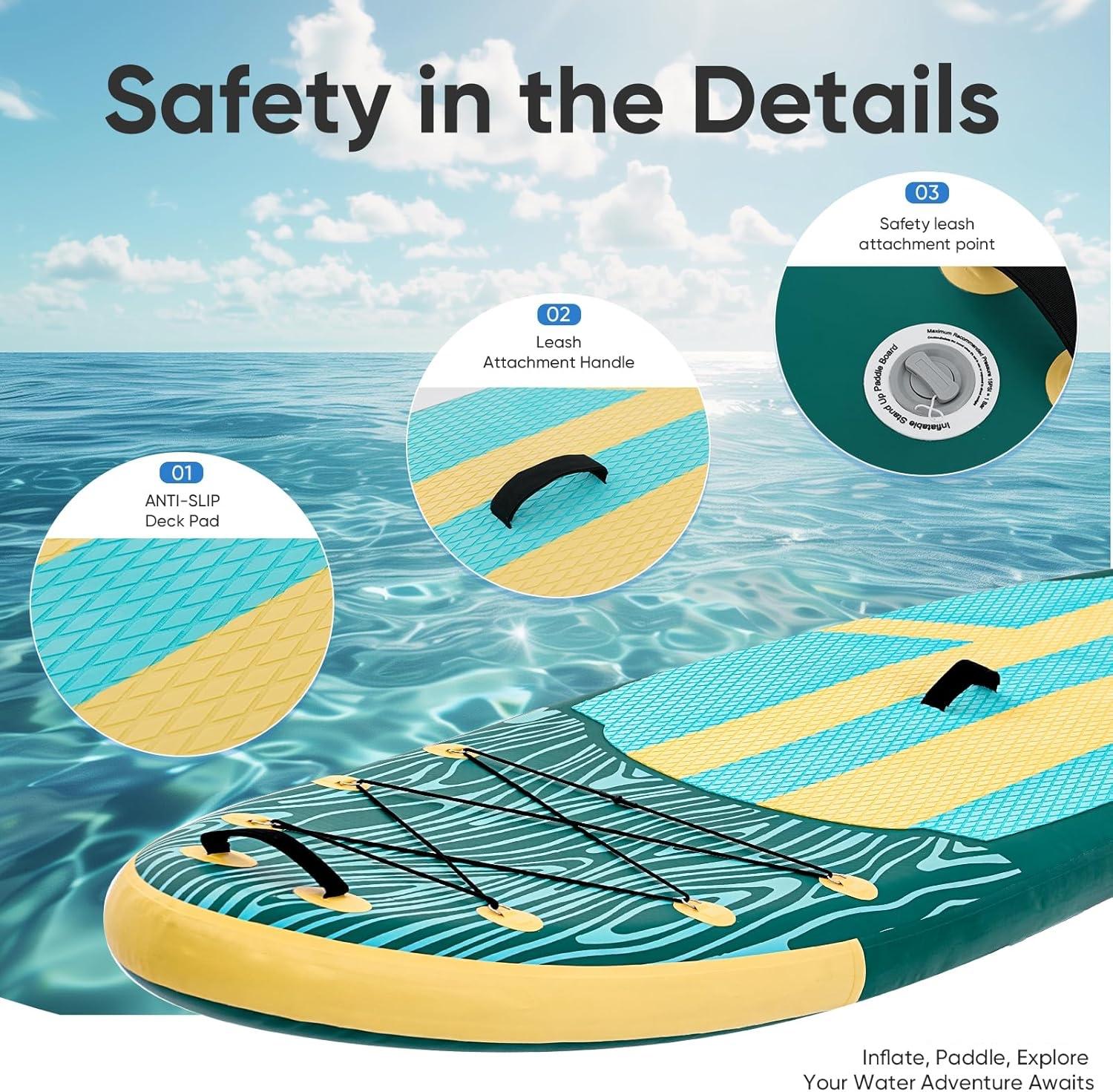 10.5ft Inflatable Stand Up Paddle Board 125.9"×32.6" | 400lbs Weight Capacity | Beginner Friendly SUP with Premium Accessories for Lakes, Rivers & Ocean