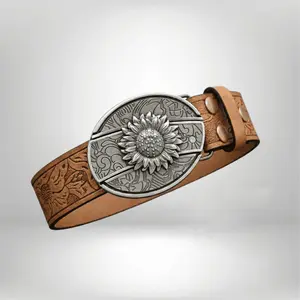 Sunflower Western Women's Belt, Women's Cowboy Belt, can be paired with trousers and jeans, vintage floral engraving design.