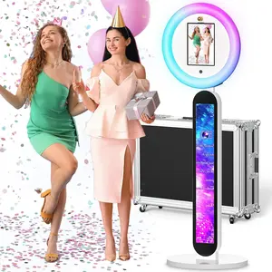 Portable Photo Booth for Ipad 10.2In 10.9In 11In 12.9In 13In, Selfie Photobooth Stand Shell Machine with Light Ring Flight Case Customized Logo, Software Remote Control Music Sync for Parties
