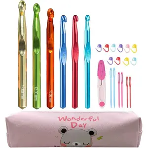 21pcs Huge Crochet Hook Set,Large Size 15mm 12mm 10mm 9mm 8mm 7mm Aluminum Crochet Hooks with Case,Crocheting Hook Needles for Chunky Yarn,Size L M N P O Q (Aluminum)