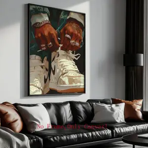 Modern Black Man Sneakerhead Canvas Art (Unframed) - Hypebeast Fashion Portrait - Urban African American Wall Decor