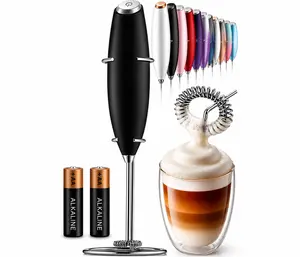 Tulap Powerful Milk Frother Wand with 2 Duracell Batteries Ultra Fast Handheld Drink Mixer Electric Whisk Foam Maker for Coffee Lattes Cappuccino Matcha Hot Chocolate Creamer Black