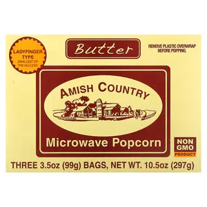 Amish Country Popcorn Microwave Popcorn, Butter, 3 Bags, 3.5 oz (99 g) Each
