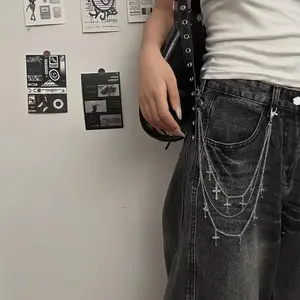 Pants Chain Wallet Chain Punk Cross-shaped Chain Hip Hop Jeans Pant Chains Rock Chains for Women/Men, Fashion Trendy Waist Pants Chain, Body Jewelry