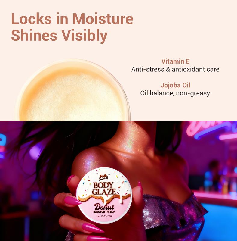 Instantly Silky-Smooth Body Glow Cream - Hydrating Body Glaze Infused with Macadamia Seed Oil & Beeswax, Perfect for Daily Use & Special Occasions, Donut Vanilla Scent for Luminous Skin Finish, 57g Body Glaze