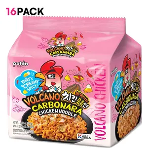 PALDO FUN & YUM Volcano Carbonara Creamy Spicy Chicken Noodle, 4.59 Ounce (Pack of 16)