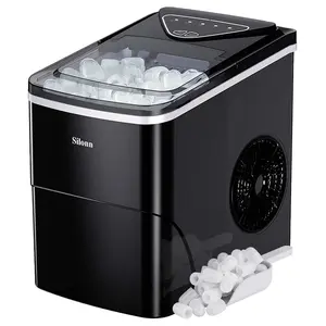 Silonn Ice Maker Countertop, 9 Cubes Ready in 6 Mins, 26lbs in 24Hrs, Self-Cleaning Ice Machine with Ice Scoop and Basket, 2 Sizes of Bullet Ice for Home Kitchen Office Bar Party