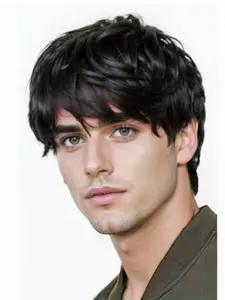 8 Inch High Heat Synthetic Bob Wig, Curly Short Hair, Men's Daily Use Heat-Resistant Fiber Cap, Role Play Suitable