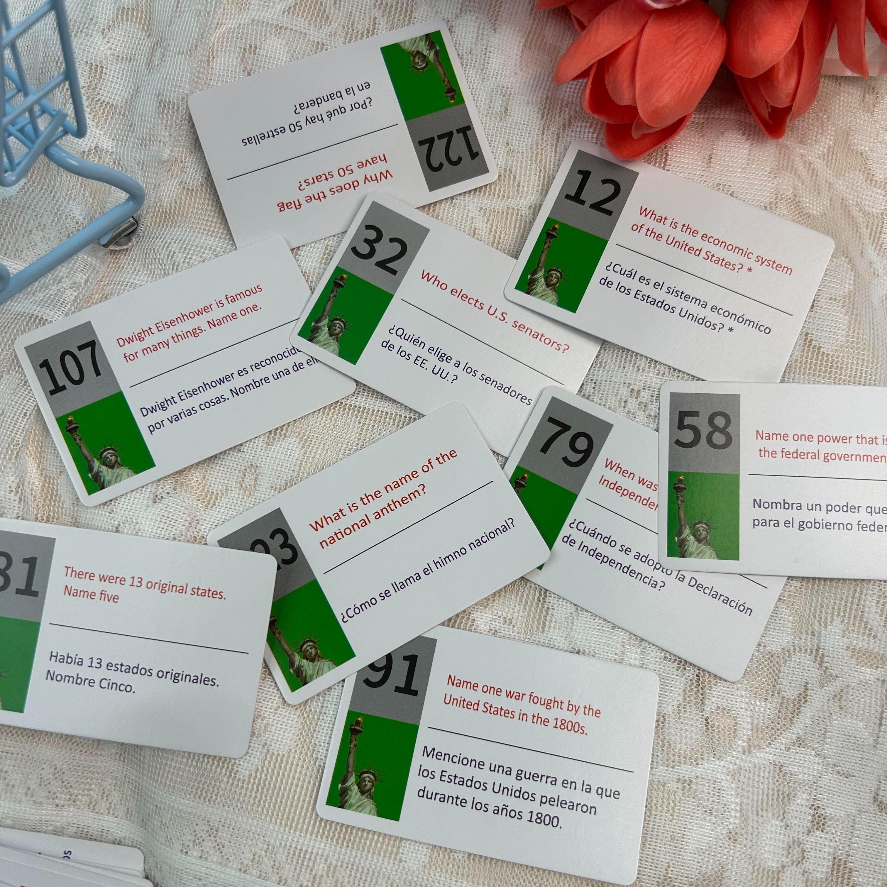 Tarjetas para La Ciudadania De Las 128 Preguntas U.S. Citizenship Flash Cards English Spanish US Civics Test Combo Set with Bilingual Booklet